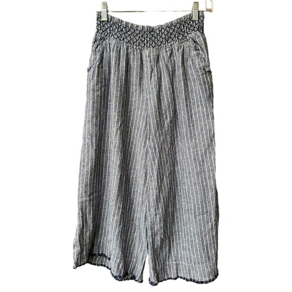 Democracy Small Women's Wide Leg Capri‎ Pants High Rise Striped Linen-Blend - Picture 1 of 9